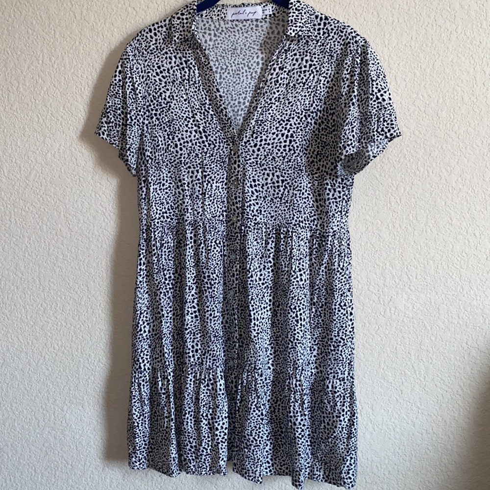 Petal & pup animal V-neck 4 button-down short sleeve ruffle baby doll dress